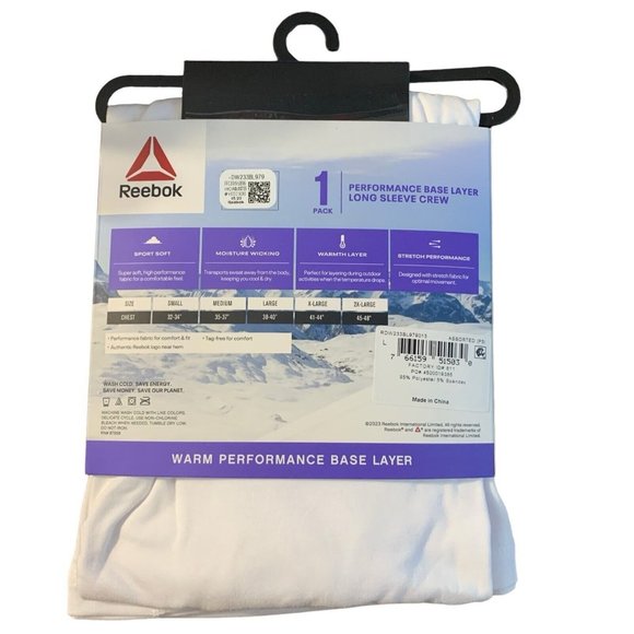 Reebok Women's White Warm Performance Base Layer Long Sleeve Crew Top Large New - Picture 2 of 2